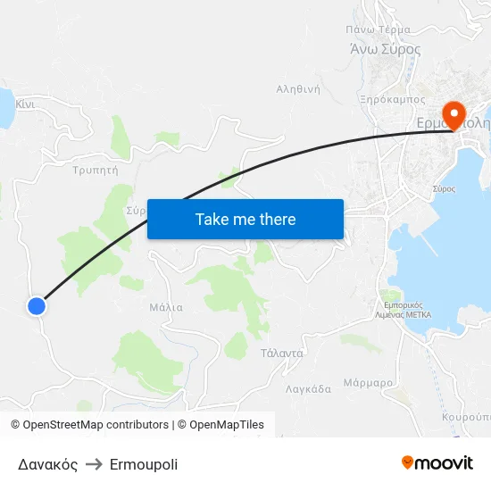 Danakos to Ermoupoli map