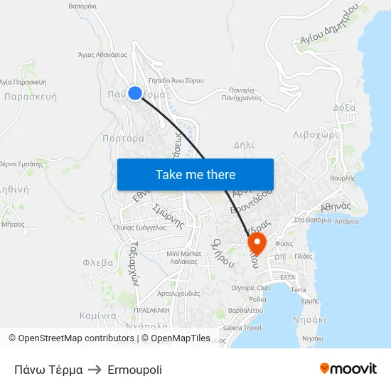 Πάνω Τέρμα to Ermoupoli map