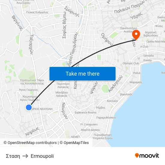 Σταση to Ermoupoli map