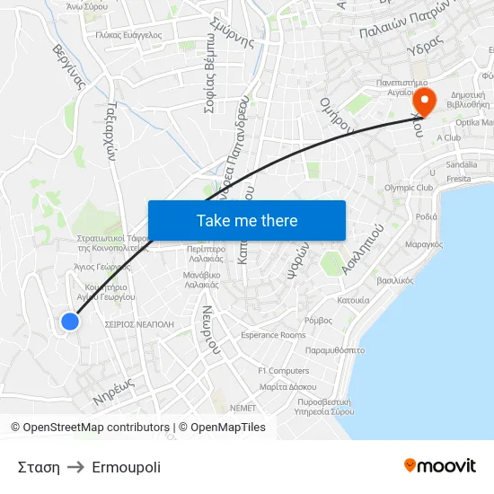 Σταση to Ermoupoli map