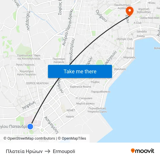 Πλατεία Ηρώων to Ermoupoli map