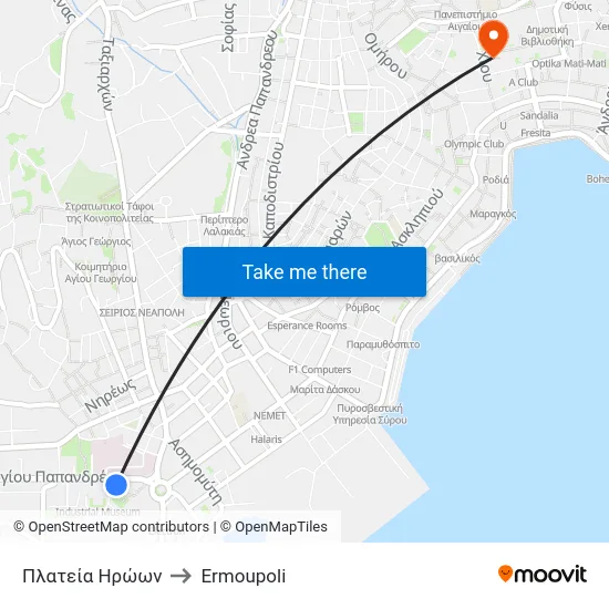Πλατεία Ηρώων to Ermoupoli map