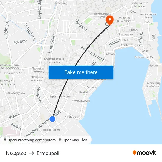 Neoriou to Ermoupoli map