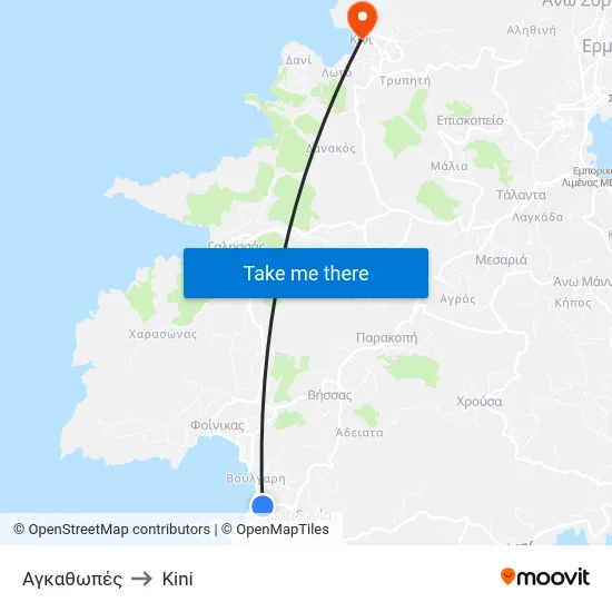 Αγκαθωπές to Kini map