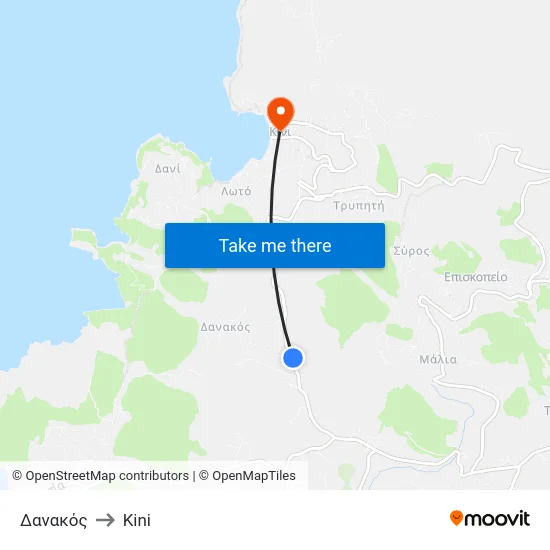 Δανακός to Kini map