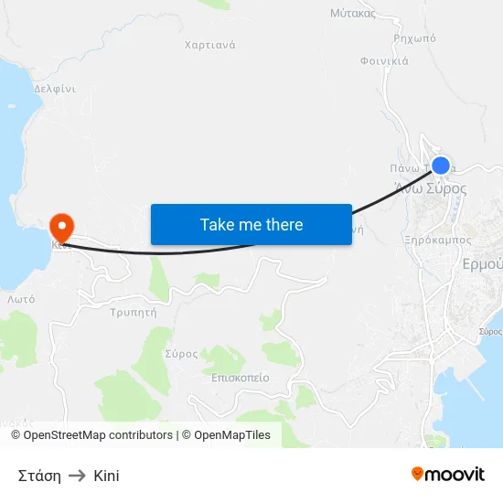 Στάση to Kini map