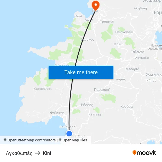 Αγκαθωπές to Kini map