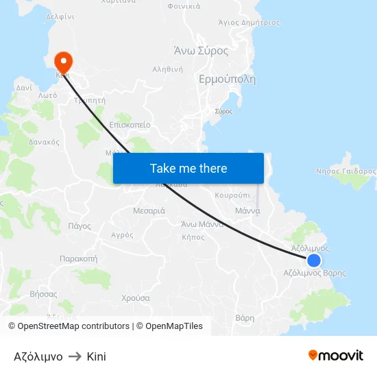 Αζόλιμνο to Kini map