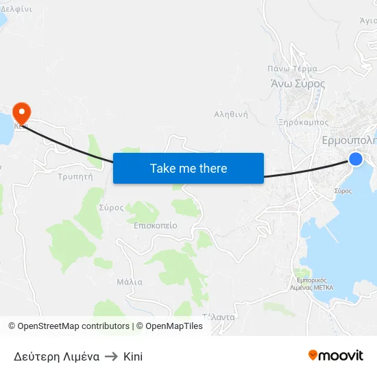 Δεύτερη Λιμένα to Kini map