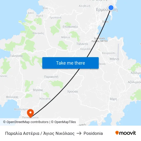 Παραλία Αστέρια / Άγιος Νικόλαος to Posidonia map
