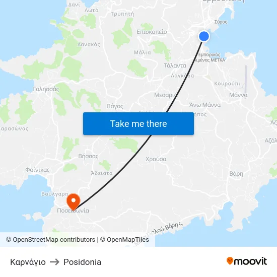 Καρνάγιο to Posidonia map
