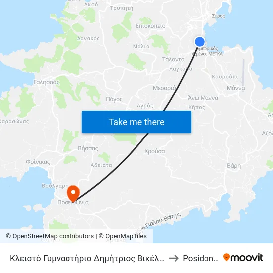 Κλειστό Γυμναστήριο Δημήτριος Βικέλας to Posidonia map