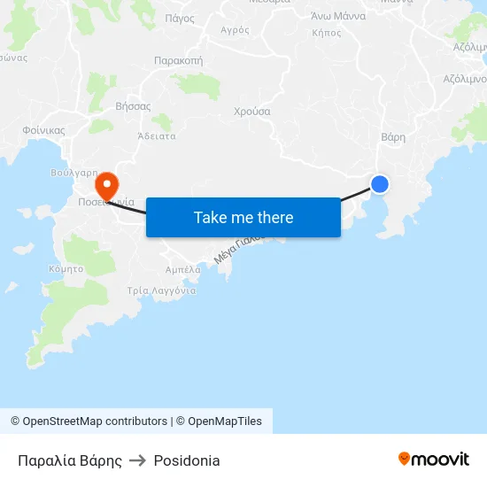 Παραλία Βάρης to Posidonia map