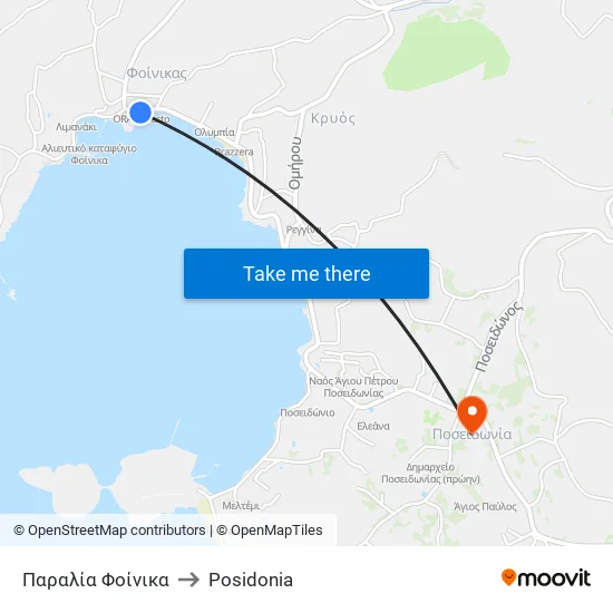 Παραλία Φοίνικα to Posidonia map