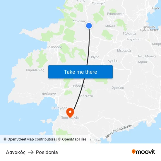 Δανακός to Posidonia map