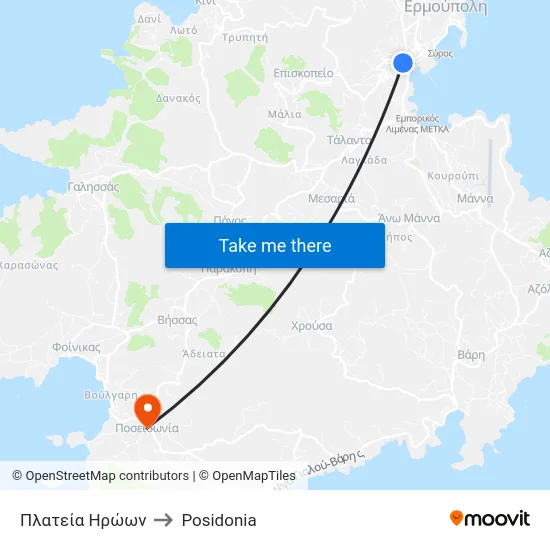 Πλατεία Ηρώων to Posidonia map