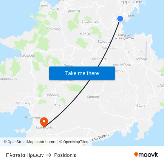 Πλατεία Ηρώων to Posidonia map