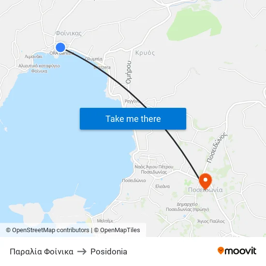Παραλία Φοίνικα to Posidonia map