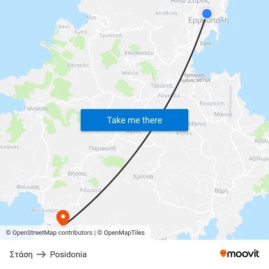Στάση to Posidonia map