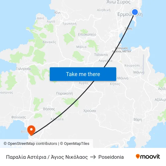 Παραλία Αστέρια / Άγιος Νικόλαος to Poseidonia map