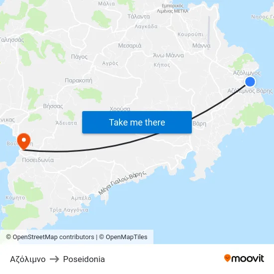 Αζόλιμνο to Poseidonia map
