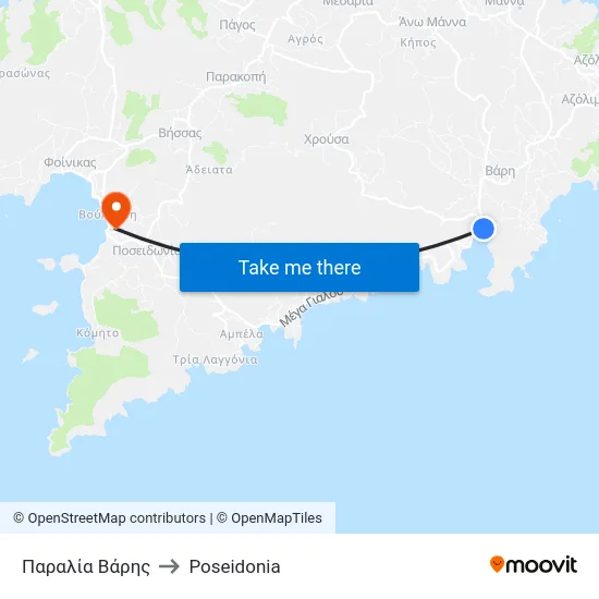 Παραλία Βάρης to Poseidonia map