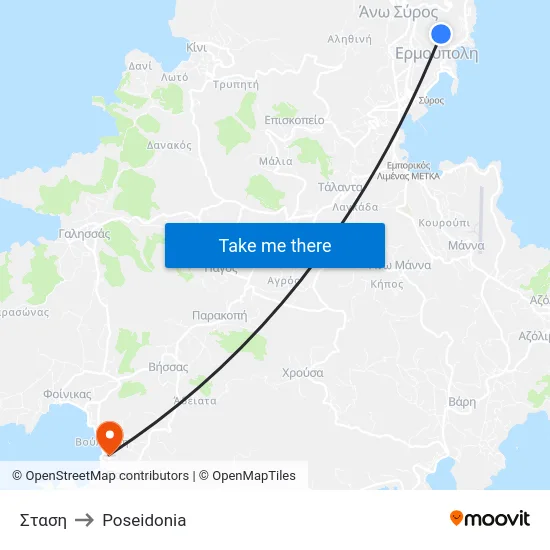 Σταση to Poseidonia map
