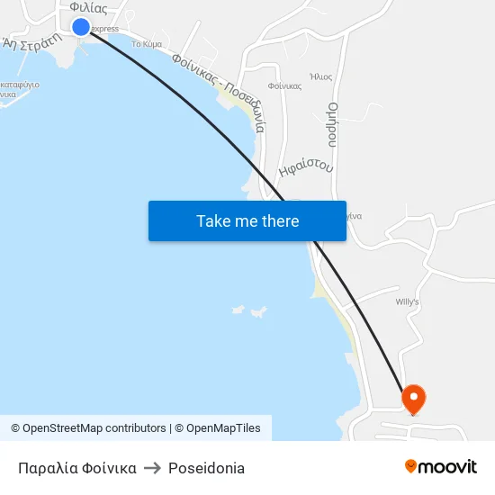 Παραλία Φοίνικα to Poseidonia map