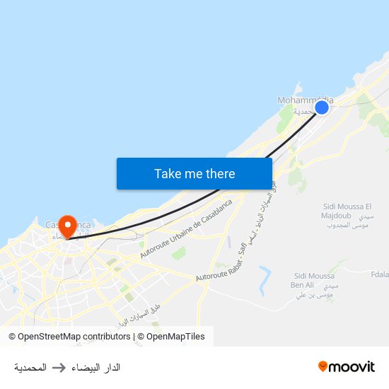 المحمدية to الدار البيضاء map