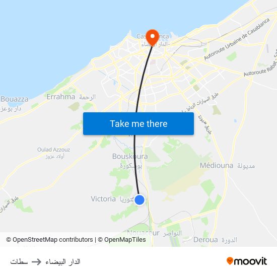 سطات to الدار البيضاء map