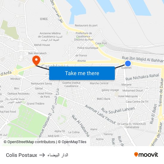 Colis Postaux to الدار البيضاء map