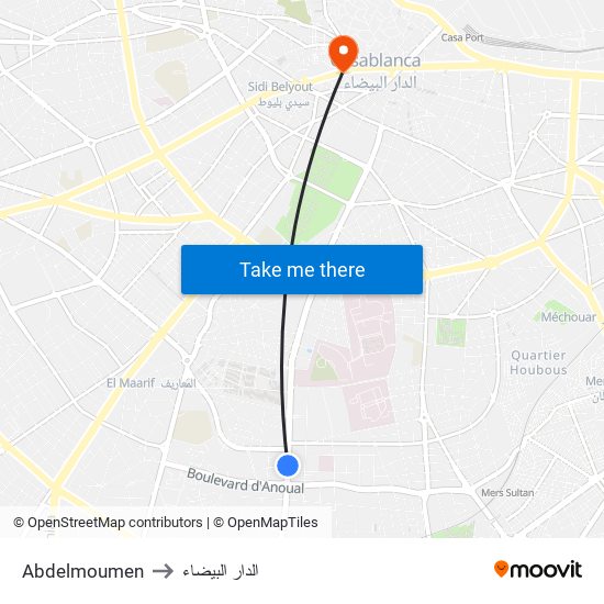 Abdelmoumen to الدار البيضاء map