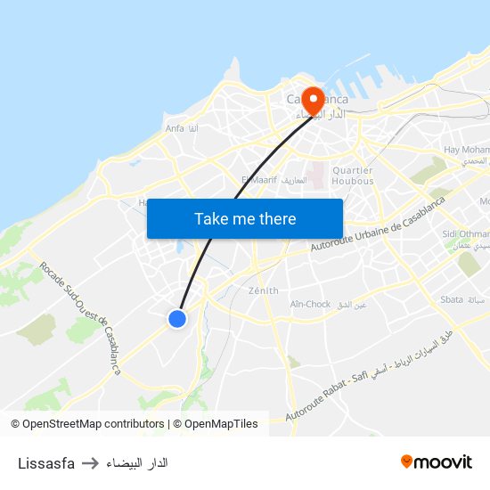 Lissasfa to الدار البيضاء map