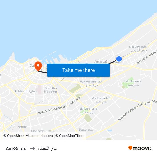 Aïn-Sebaâ to الدار البيضاء map
