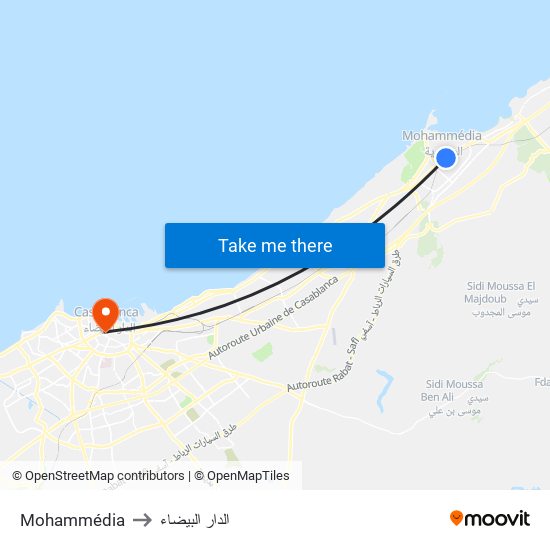 Mohammédia to الدار البيضاء map