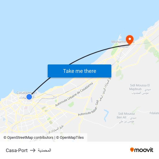 Casa-Port to المحمدية map