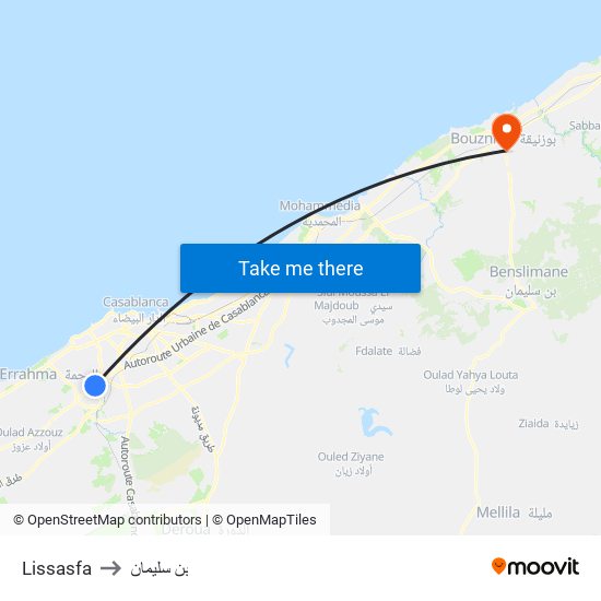 Lissasfa to بن سليمان map
