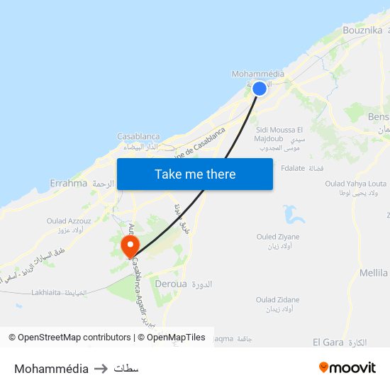 Mohammédia to سطات map