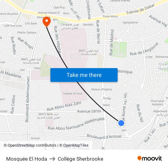Mosquée El Hoda to Collège Sherbrooke map