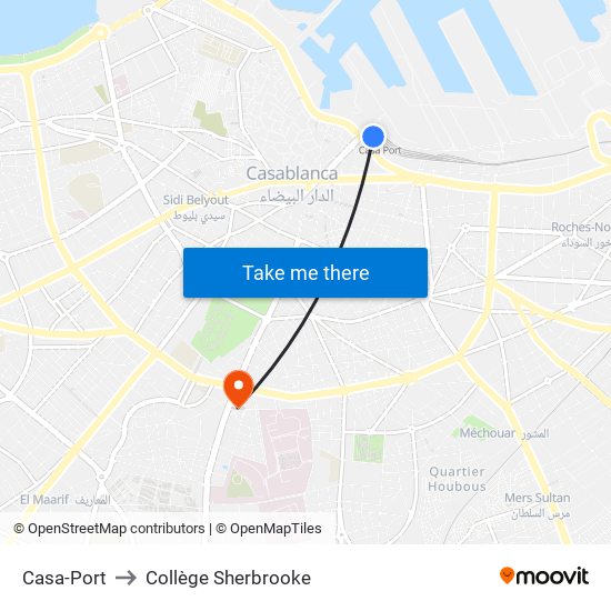 Casa-Port to Collège Sherbrooke map