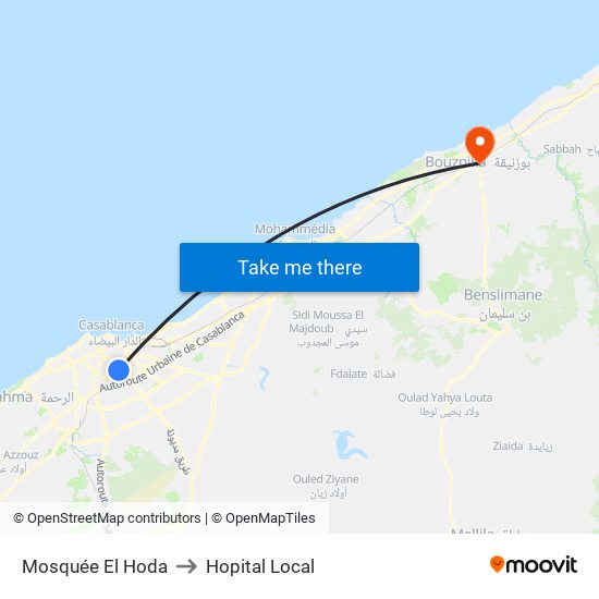 Mosquée El Hoda to Hopital Local map