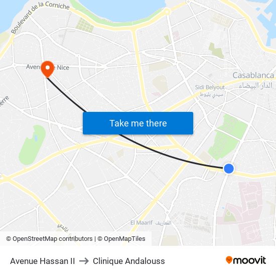 Avenue Hassan II to Clinique Andalouss map