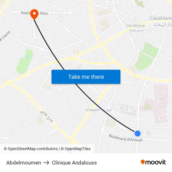 Abdelmoumen to Clinique Andalouss map