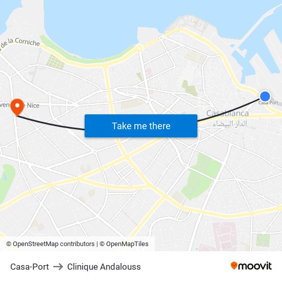 Casa-Port to Clinique Andalouss map