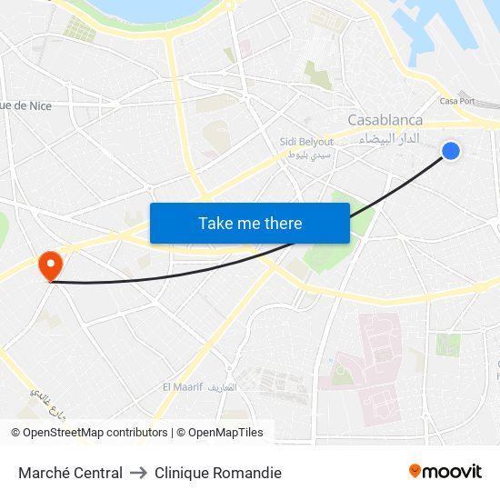 Marché Central to Clinique Romandie map
