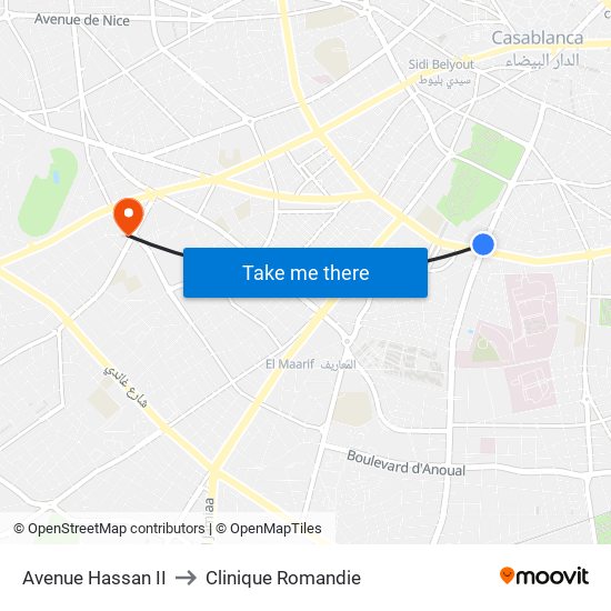 Avenue Hassan II to Clinique Romandie map