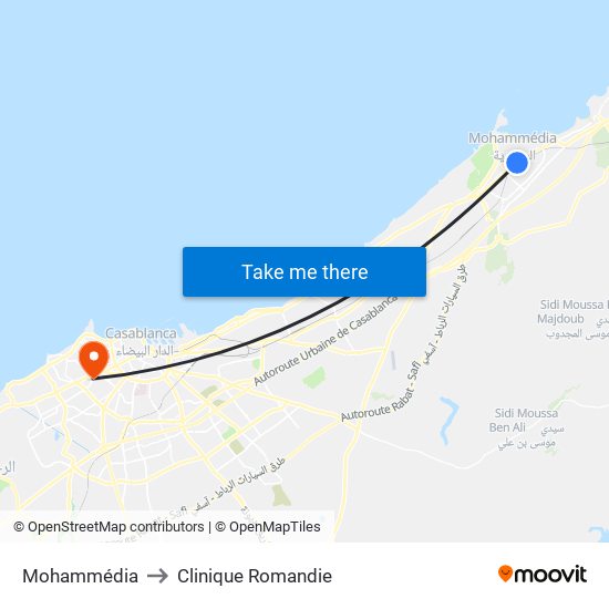 Mohammédia to Clinique Romandie map