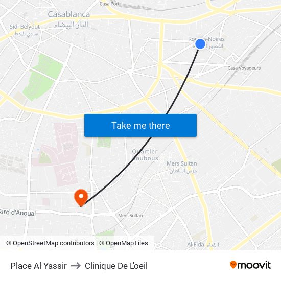Place Al Yassir to Clinique De L'oeil map