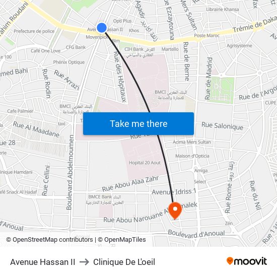 Avenue Hassan II to Clinique De L'oeil map