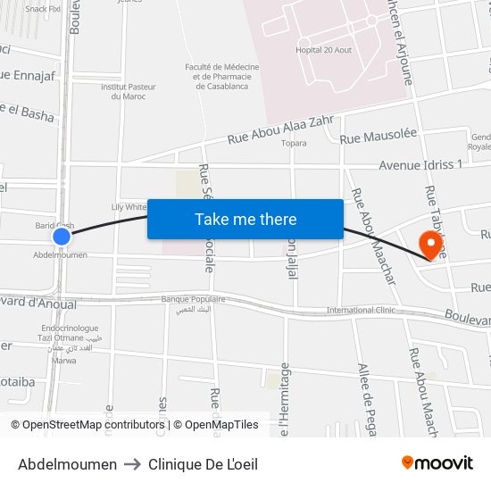 Abdelmoumen to Clinique De L'oeil map